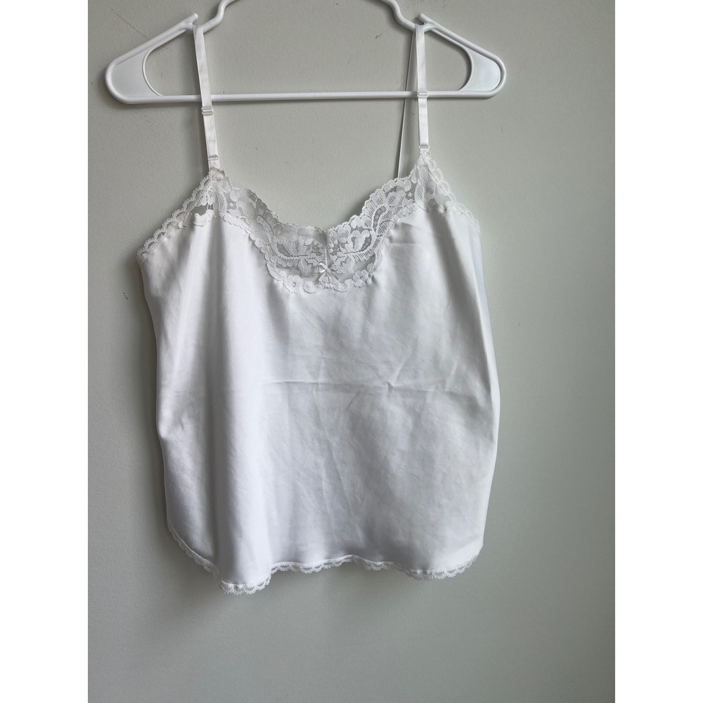 Vanity Fair‎ Cami woman'sWhite Lace Trim Cami Tank Top Adjustable Straps Size 34